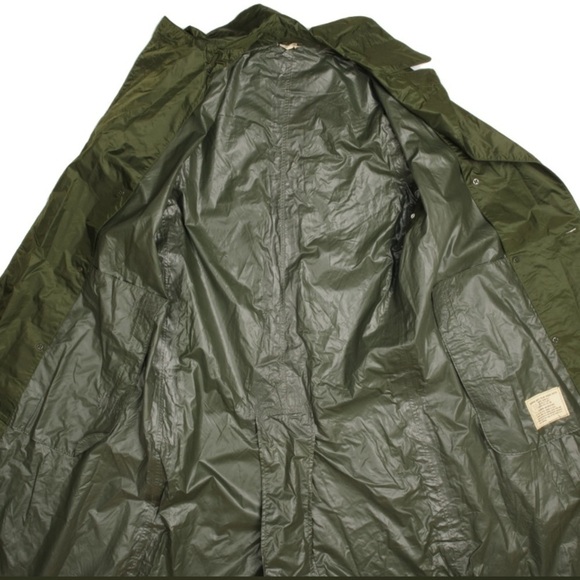 Vintage 1968 US Army Green Trench Rain Coat Nylon Rubber Coated Long Men’s Small - Picture 4 of 11